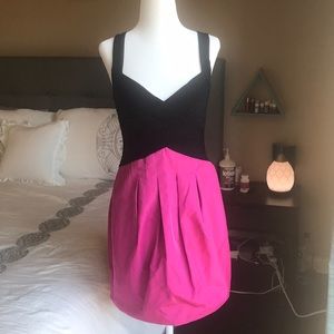 BCBG ruched taffeta halter cocktail dress hot pink